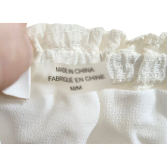 Ramy Brook Cream Ruffle Peasant Blouse M Puff Sleeve Boho Chic Crinkle Top Silk - Picture 8 of 9